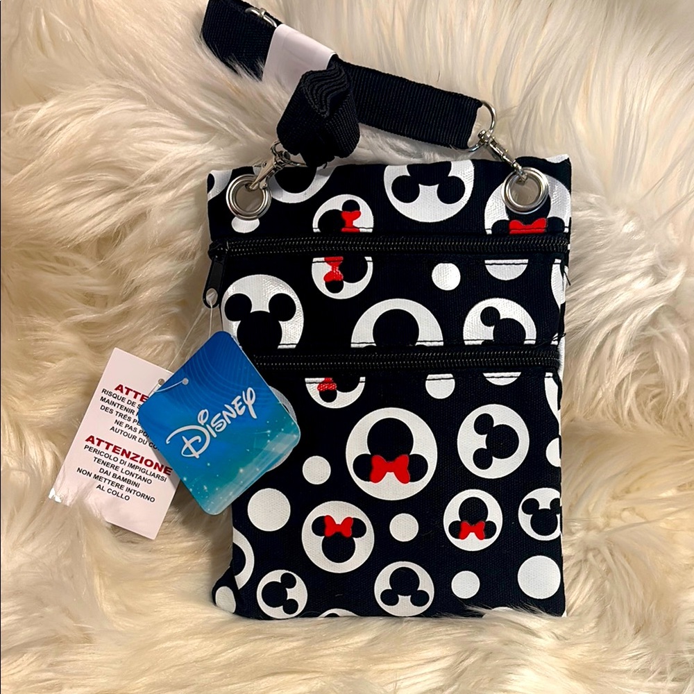 Disney Passport Bag Crossbody Travel Mickey Minnie All Over Print NWT